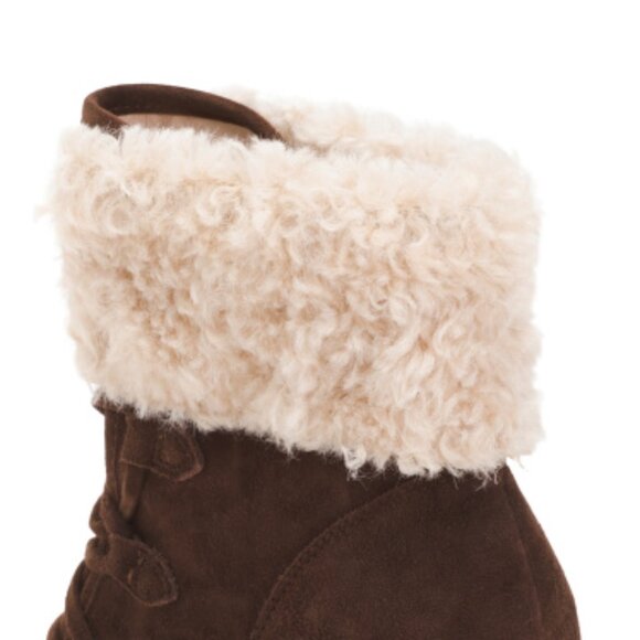 NEW CECELIA NEW YORK Suede North Star Faux Fur Wedge Boots Chocolate 667tn - Picture 3 of 5